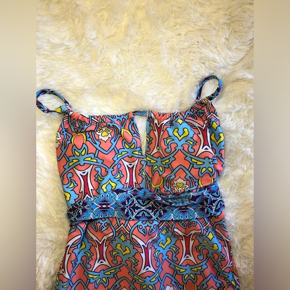 VENUS Blue and Pink One Piece Swimsuit with Decorative Waist Tie - Picture 11 of 14